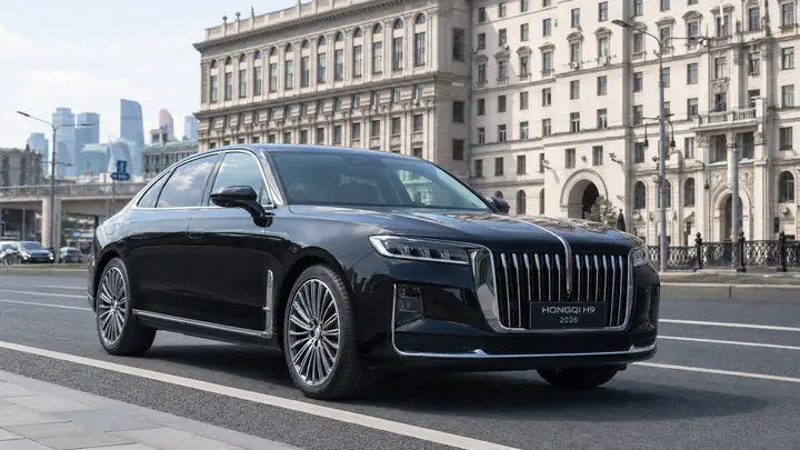 Hongqi 2026 на московской улице, общий вид автомобиля
