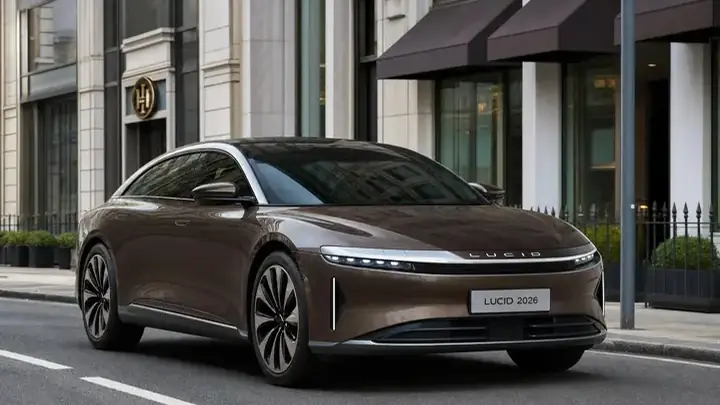 Lucid 2026 на улице Москвы, чистый кузов, премиальный электромобиль