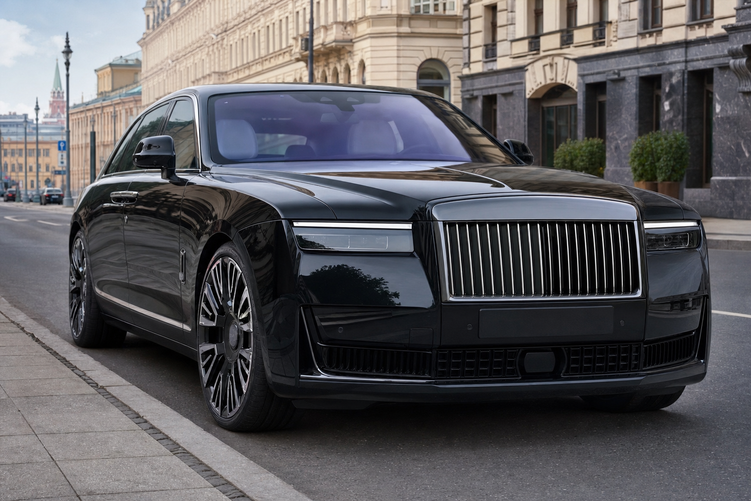 Rolls-Royce 2026 на московской улице, блестящий кузов