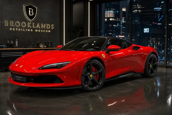 Ferrari 2026 в премиальной студии оклейки в Москве, общий вид автомобиля
